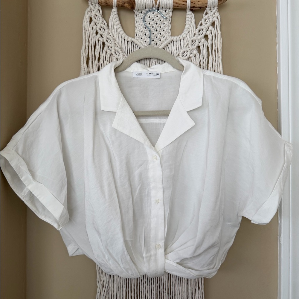 Zara Girls - White Flowy Crop Shirt
